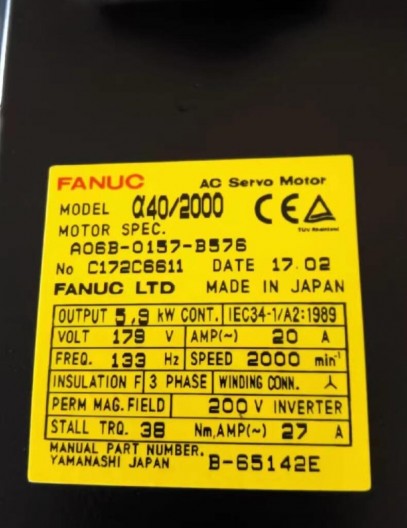 A06B-0157-B576 Fanuc AC Servo Motor a40/2000 Used
