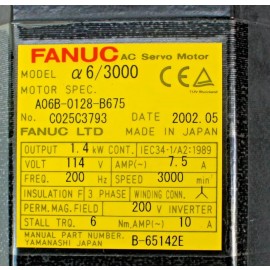 A06B-0128-B675 Fanuc AC Servo Motor a6/3000 Used