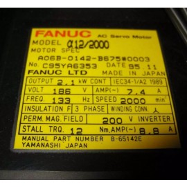 A06B-0142-B675#0003 Fanuc AC Servo Motor a12/2000 New And Original